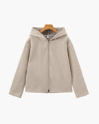 Women's Hooded Zip Jacket With a Straight Boxy Hem - Beige