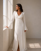 Women's Ivory Ruffle-Neck Dress With Flared Cuffs - Ivory