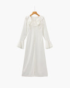 Women's Ivory Ruffle-Neck Dress With Flared Cuffs - Ivory