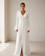 Women's Ivory Ruffle-Neck Dress With Flared Cuffs - Ivory