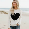 Women's Knit Pullover Sweater With Large Heart Motif - Off White