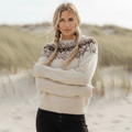 Women's Knit Pullover With Patterned Yoke and Round Neck - Khaki