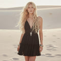 Women's Lace Panel Mini Dress With Flared Sleeves - Black