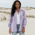 Women's Loose Fit Denim Jacket With Chest Pockets - Purple