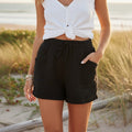 Women's Mid-Rise Beach Shorts With Drawstring Tie - Black