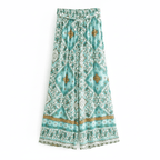 Women's Mosaic Print Wide-Leg Trousers With Tie Waist - Turquoise