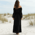 Women's Off Shoulder Lace Maxi Dress With Long Sleeves - White