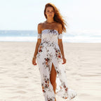 Women's Off Shoulder Maxi Dress With Square Neckline - White