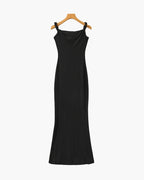 Women's One-Shoulder Long Dress With a Flared Hem - Black