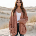 Women's Oversized Open Front Cardigan With Patch Pockets - Dusty Rose