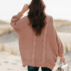 Women's Oversized Open Front Cardigan With Patch Pockets - Dusty Rose