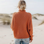 Women's Oversized Sweater With a High Ribbed Neck - Burnt Orange