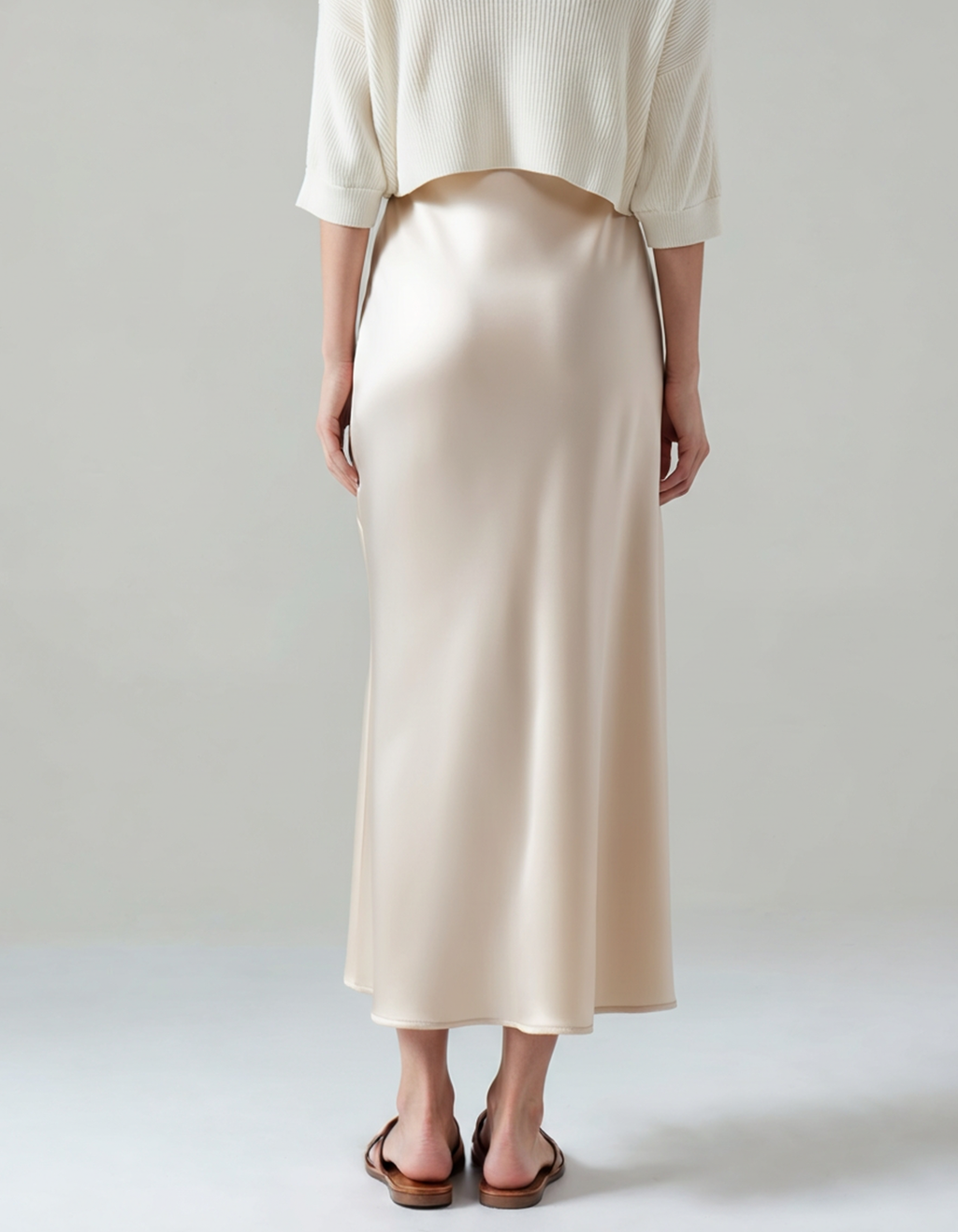 Women's Plain Midi Skirt With a Gently Flared Hem - Beige