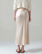 Women's Plain Midi Skirt With a Gently Flared Hem - Beige