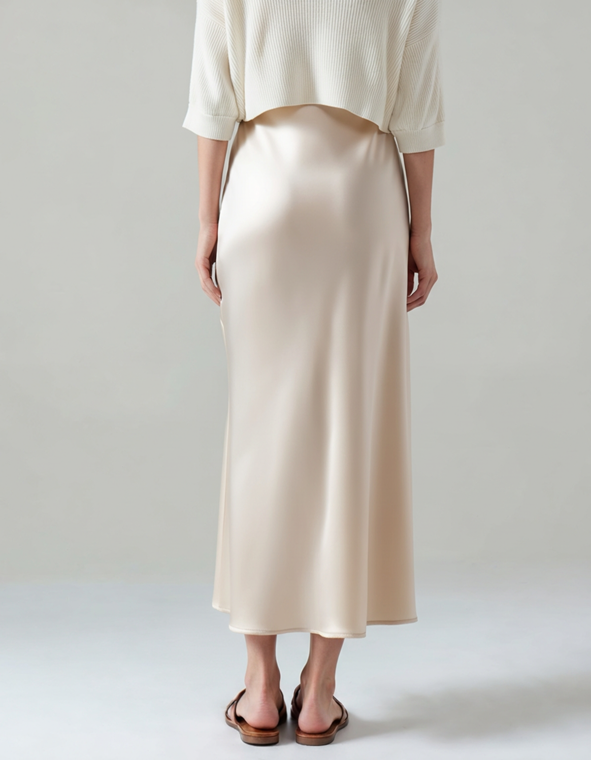 Women's Plain Midi Skirt With a Gently Flared Hem - Beige