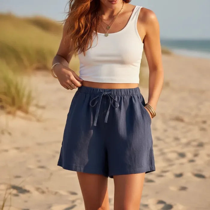 Women's Relaxed Beach Shorts With Drawstring Waist - Blue