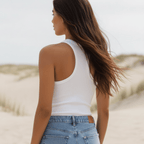 Women's Ribbed V-Neck Tank Top With Racerback Cut - White