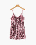 Women's Sequin Mini Dress With Fine Shoulder Straps - Rose gold