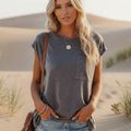 Women's Short Sleeve T-Shirt With Relaxed Round Neck - Dark Gray