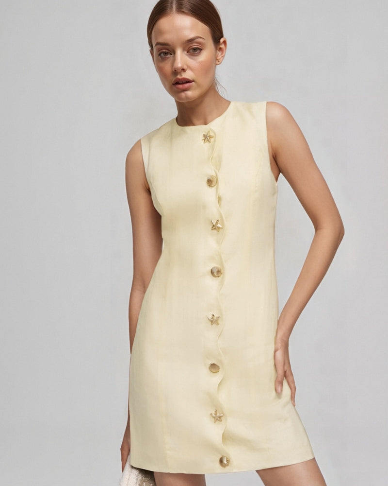 Women's Sleeveless Button-Front Mini Shift Dress - Beige