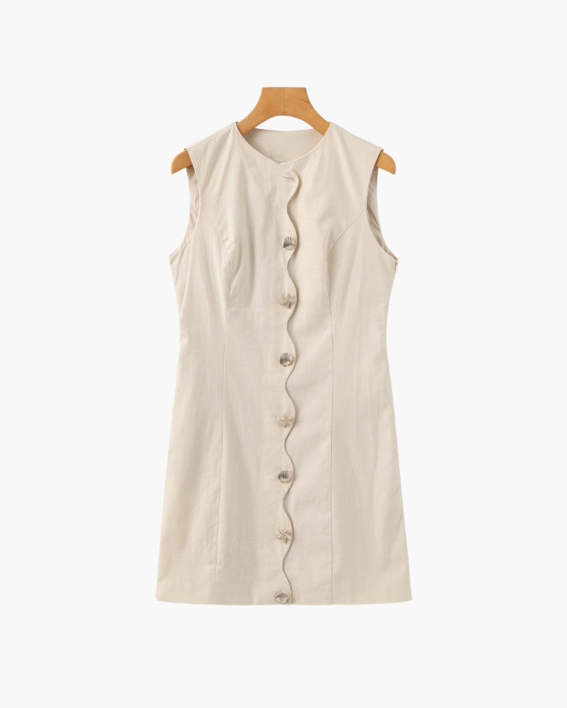 Women's Sleeveless Button-Front Mini Shift Dress - Beige