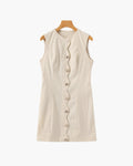 Women's Sleeveless Button-Front Mini Shift Dress - Beige