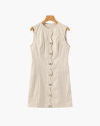 Women's Sleeveless Button-Front Mini Shift Dress - Beige
