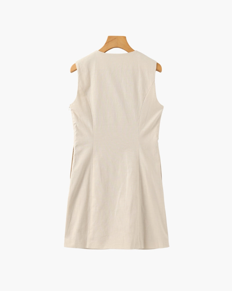 Women's Sleeveless Button-Front Mini Shift Dress - Beige