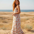 Women's Sleeveless Floral Maxi Dress With V-Neckline - Pink