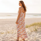 Women's Sleeveless Floral Maxi Dress With V-Neckline - Pink
