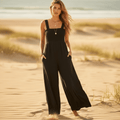 Women's Sleeveless Wide Leg Romper With Square Neck - Black