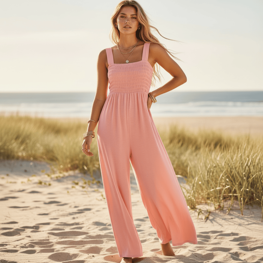 Women's Sleeveless Wide Leg Romper With Square Neck - Pink