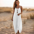 Women's Spaghetti Strap Dress With Overlapping Front - White