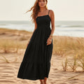 Women's Spaghetti Strap Maxi Dress With Smocked Bodice - Black