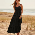 Women's Spaghetti Strap Maxi Dress With Smocked Bodice - Black