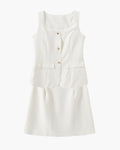 Women's Square-Neck Button Vest and Mini Skirt Set - Ivory