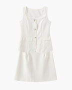 Women's Square-Neck Button Vest and Mini Skirt Set - Ivory