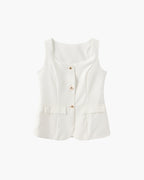 Women's Square-Neck Button Vest and Mini Skirt Set - Ivory