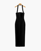 Women's Square-Neck Halter Dress With a Long Hem - Black