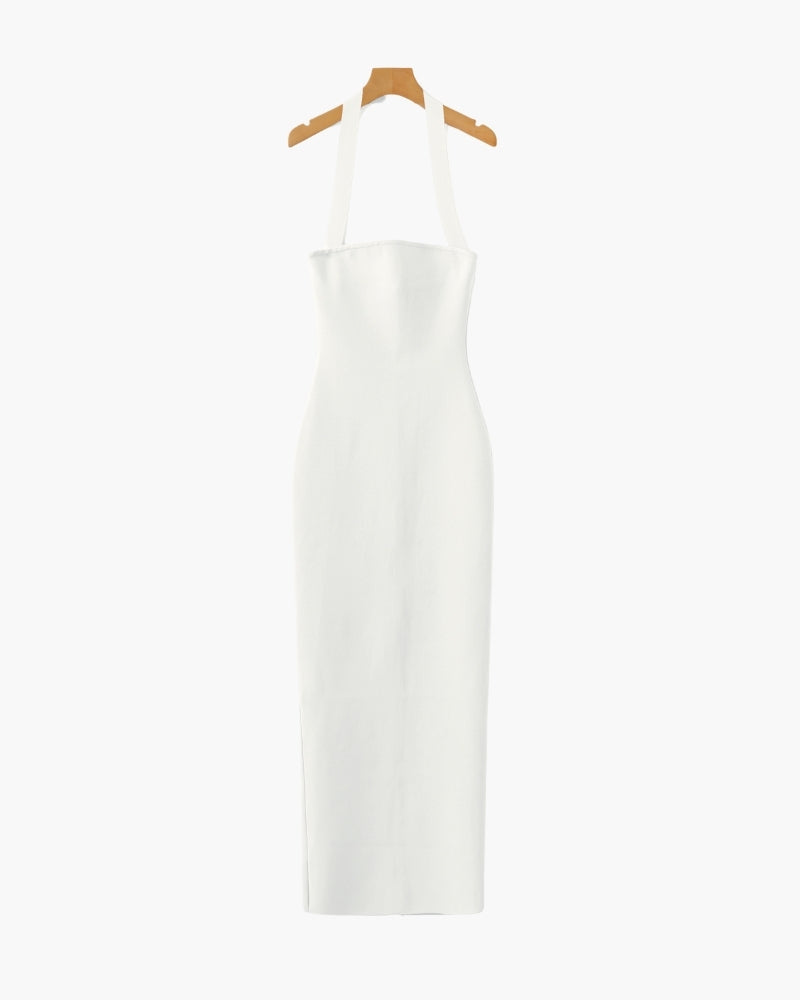 Women's Square-Neck Halter Dress With a Long Hem - White