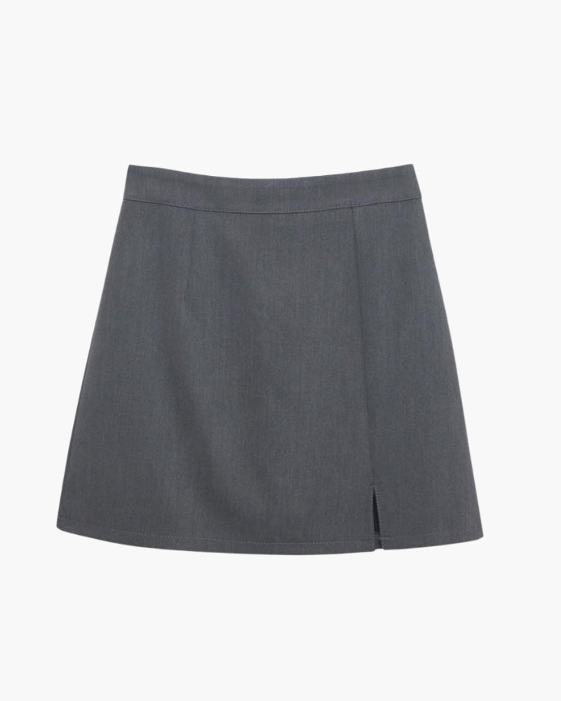 Women's Straight Mini Skirt With a Short Front Slit - Gray