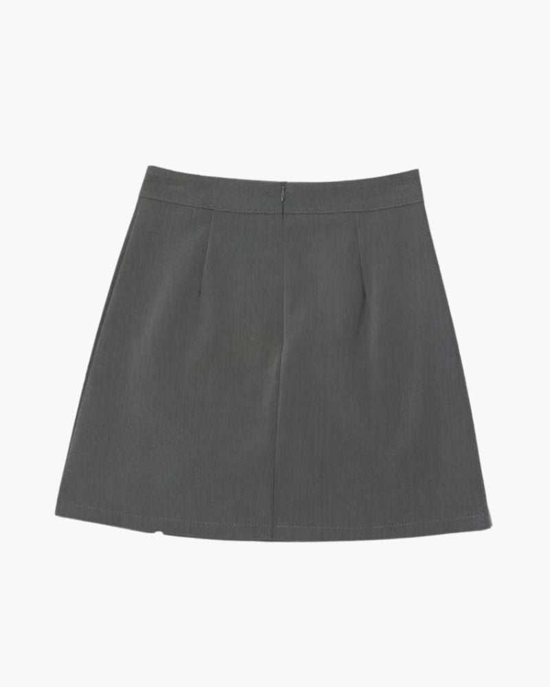Women's Straight Mini Skirt With a Short Front Slit - Gray