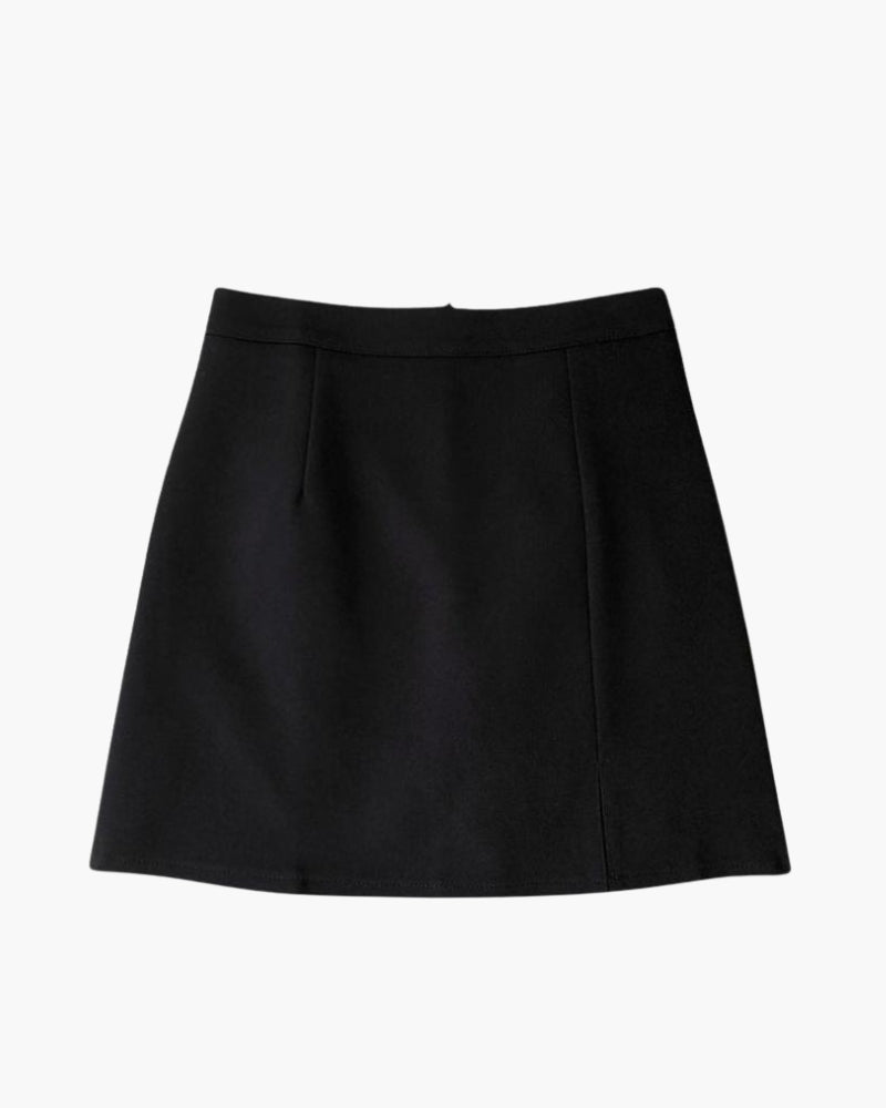 Women's Straight Mini Skirt With a Short Front Slit - Black