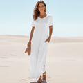 Women's T-Shirt Maxi Dress With V-Neck and Side Splits - White