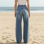 Women's Wide-Leg Jeans With Faded Front and Back Pockets - Blue