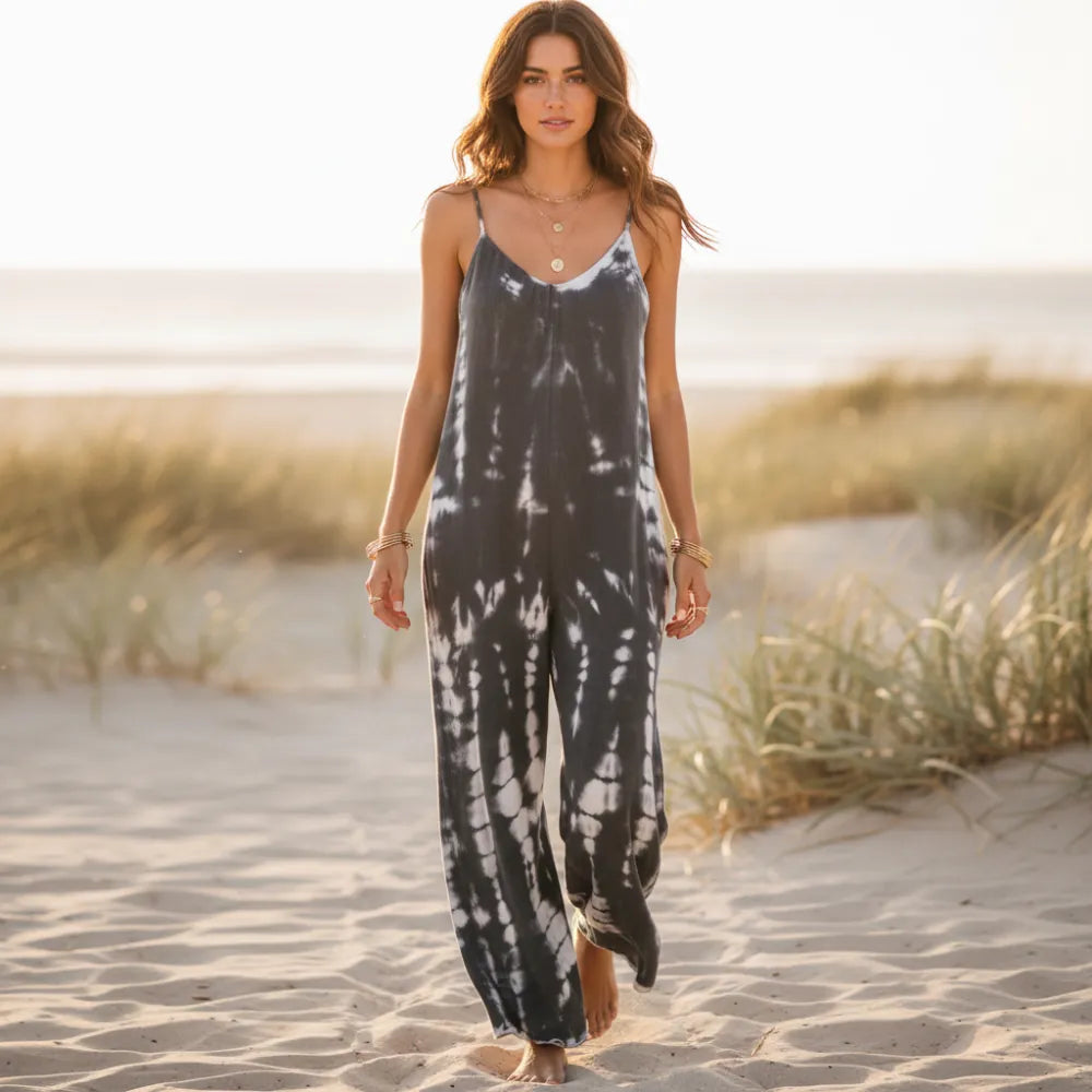 Women's Wide Leg Jumpsuit With Adjustable Straps - Gray