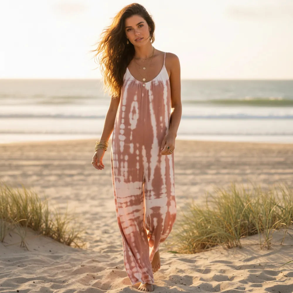 Women's Wide Leg Jumpsuit With Adjustable Straps - Pink