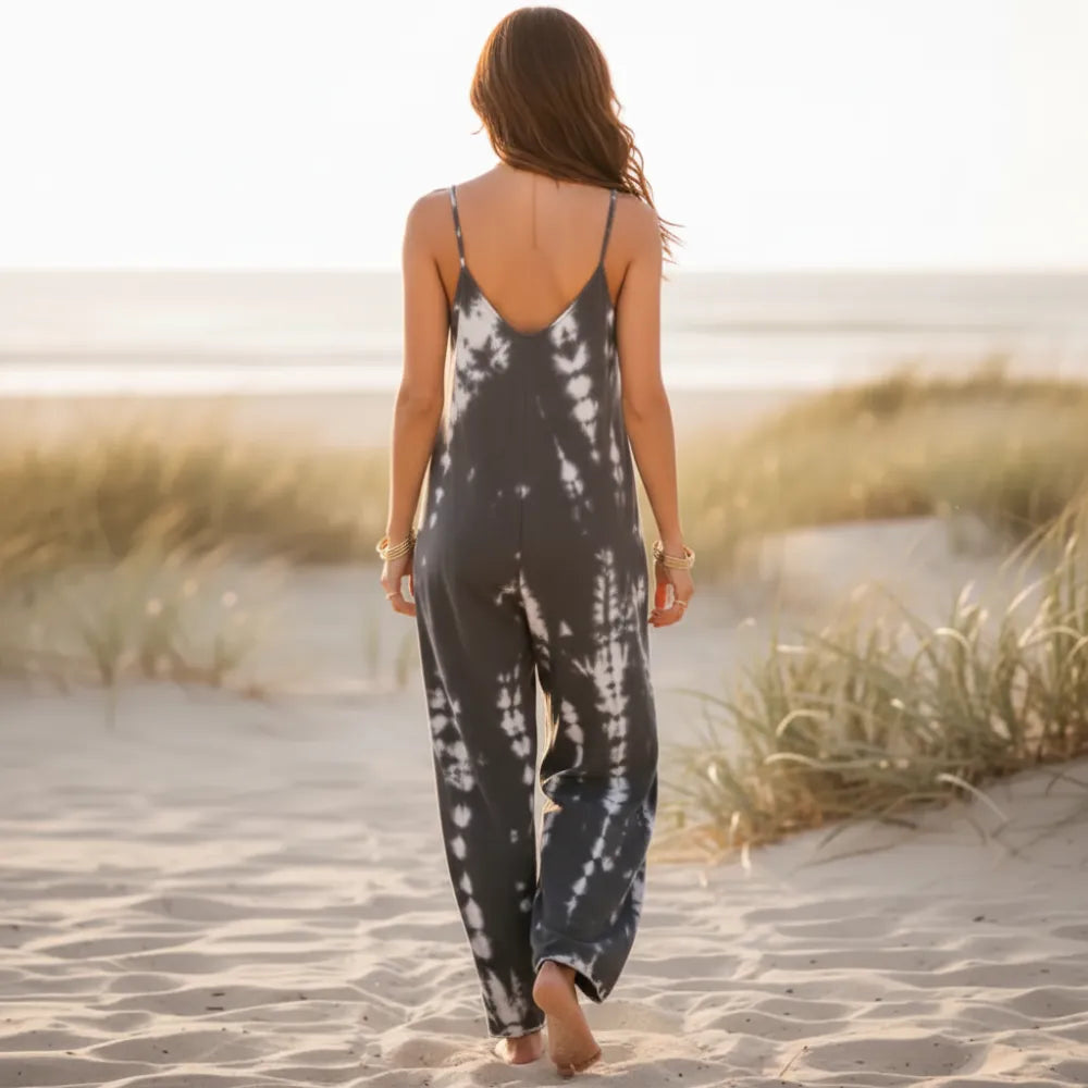Women's Wide Leg Jumpsuit With Adjustable Straps - Gray