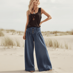 Women's Wide Leg Palazzo Jeans With Drawstring Waist - Dark Blue