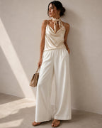Women's Wide-Leg Trousers With a Gathered Waist - Ivory